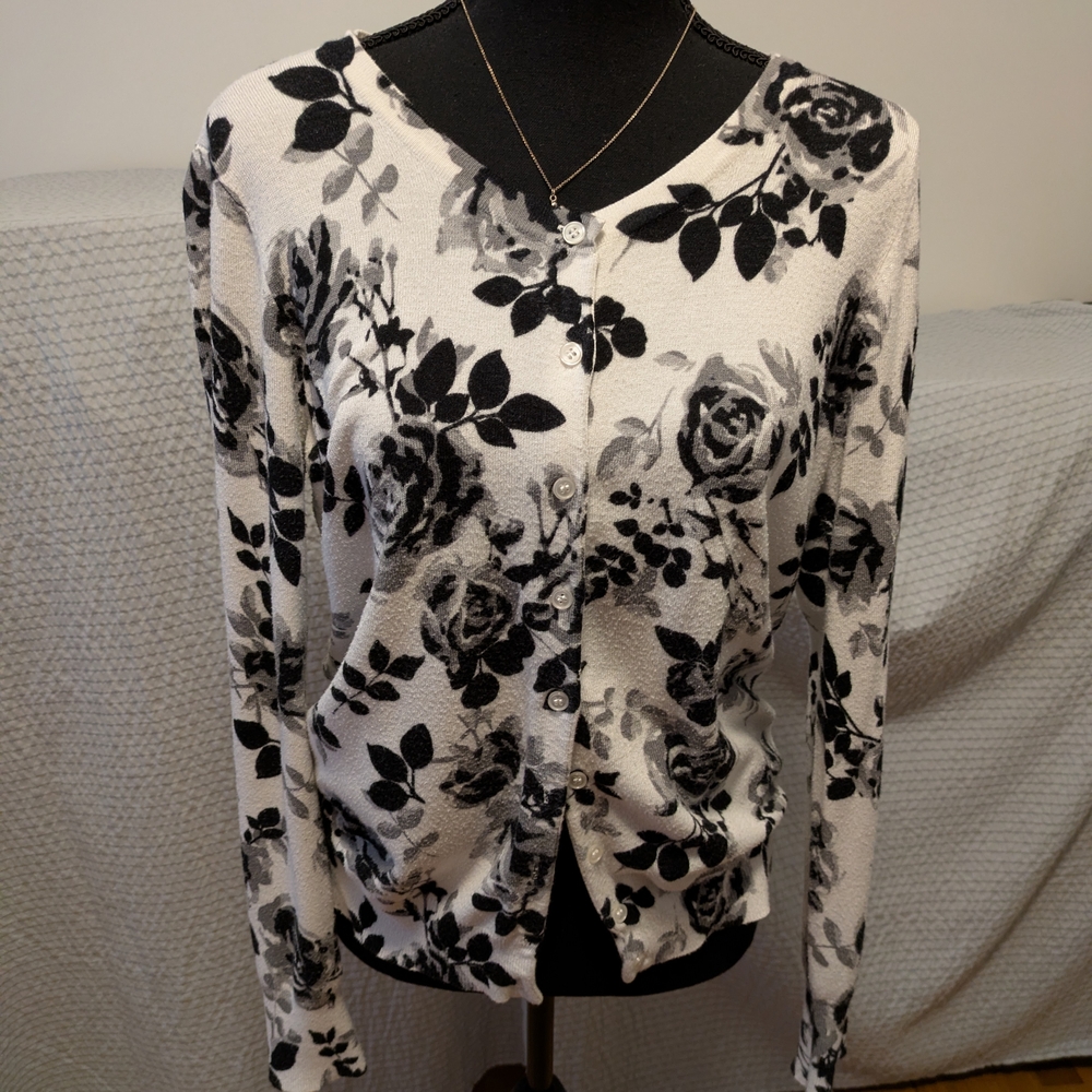 George Black and White Floral Cardigan